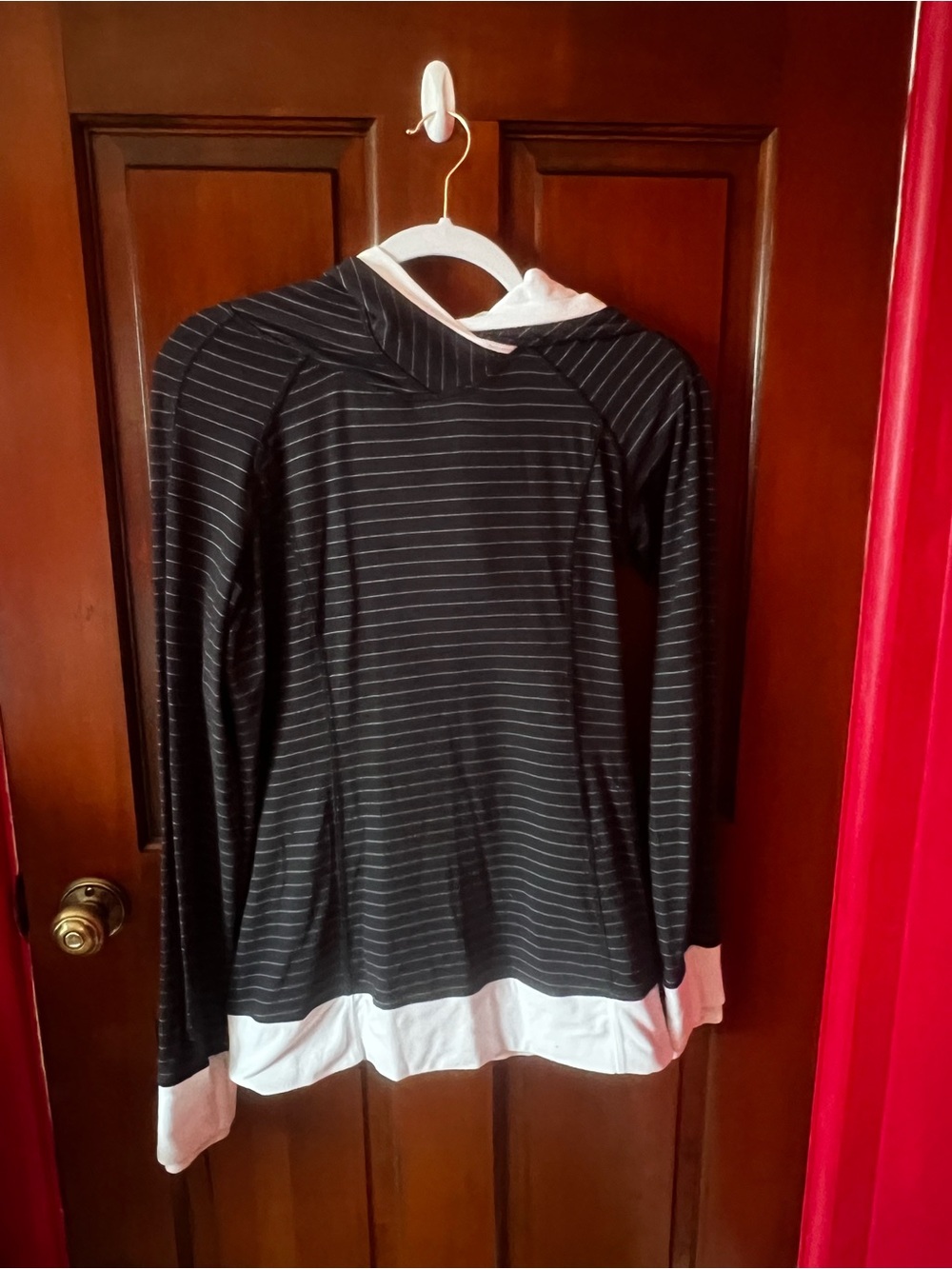 lululemon athletica Black Striped Hooded Pullover with White Trim